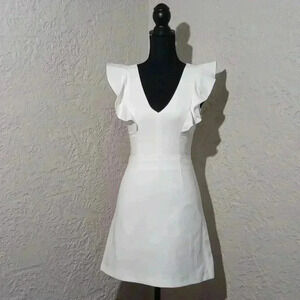 FRENCH CONNECTION Whisper Ruffled V-Neck Mini Dress sz 4